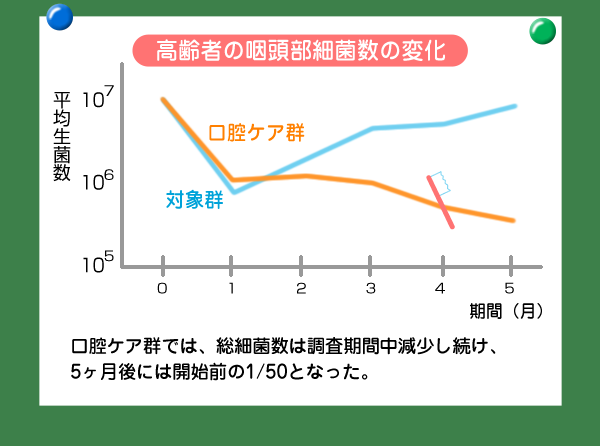 グラフ：高齢者の咽頭部細菌数の変化